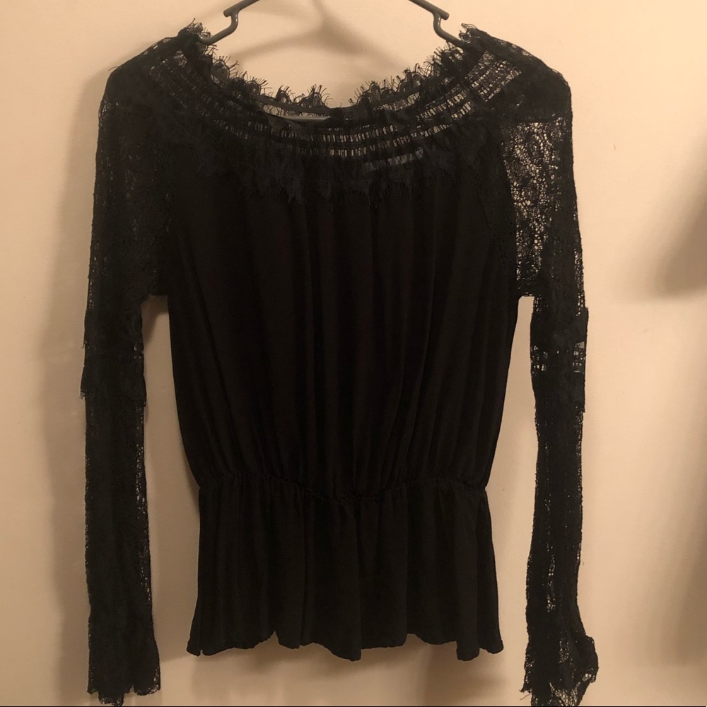 Kittenish Black Lace Shirt with open back